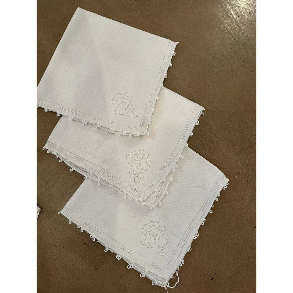 Ivory/Cream Dinner Napkins Floral Cutwork  ~16